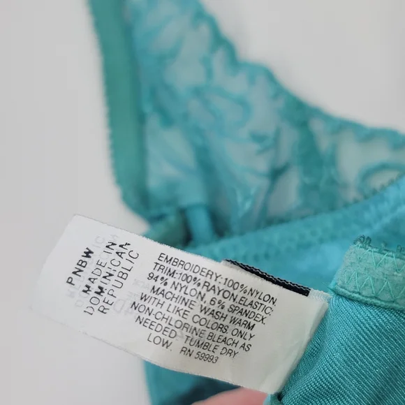 Vintage Christian Dior Bra Embroidered Lace Satin Blue Size 34D - Picture 8 of 13